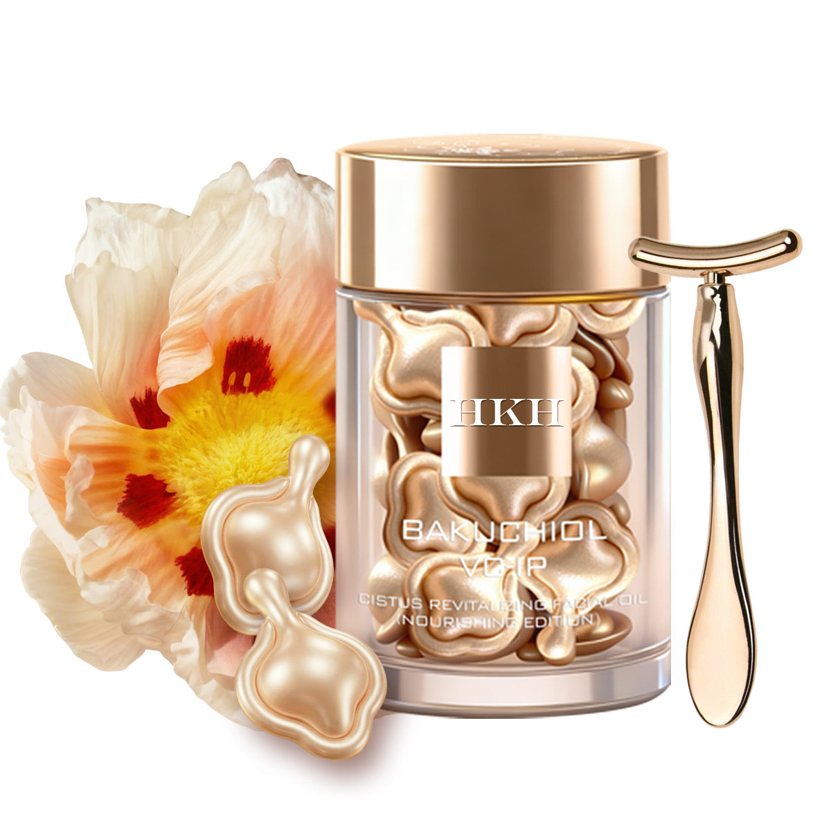 HKH Plant Retinol (Low-Irritation)+ Vitamin C TIME CAPSULE Rapid Skin Renewing Anti-Aging Face Serum Capsules, Improve Appearance of Dark Spots, Tone, Fine Lines, Travel Friendly (30 Capsules)